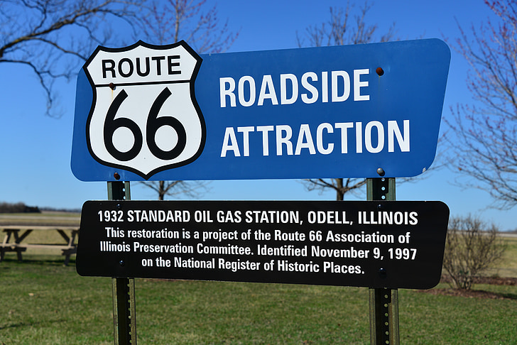 Route 66, Illinois, Odell, maanteel, liiklusmärk, Road, Travel