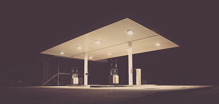 gas station, night time, fuel, gasoline, gas, station, night