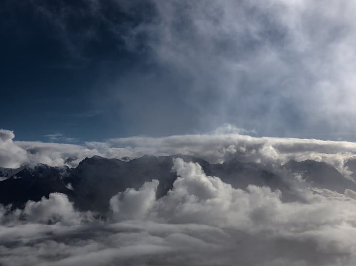 nuages, montagnes, paysage, brouillard, Sky, bleu, alpin