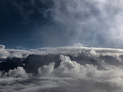 clouds, mountains, landscape, fog, sky, blue, alpine