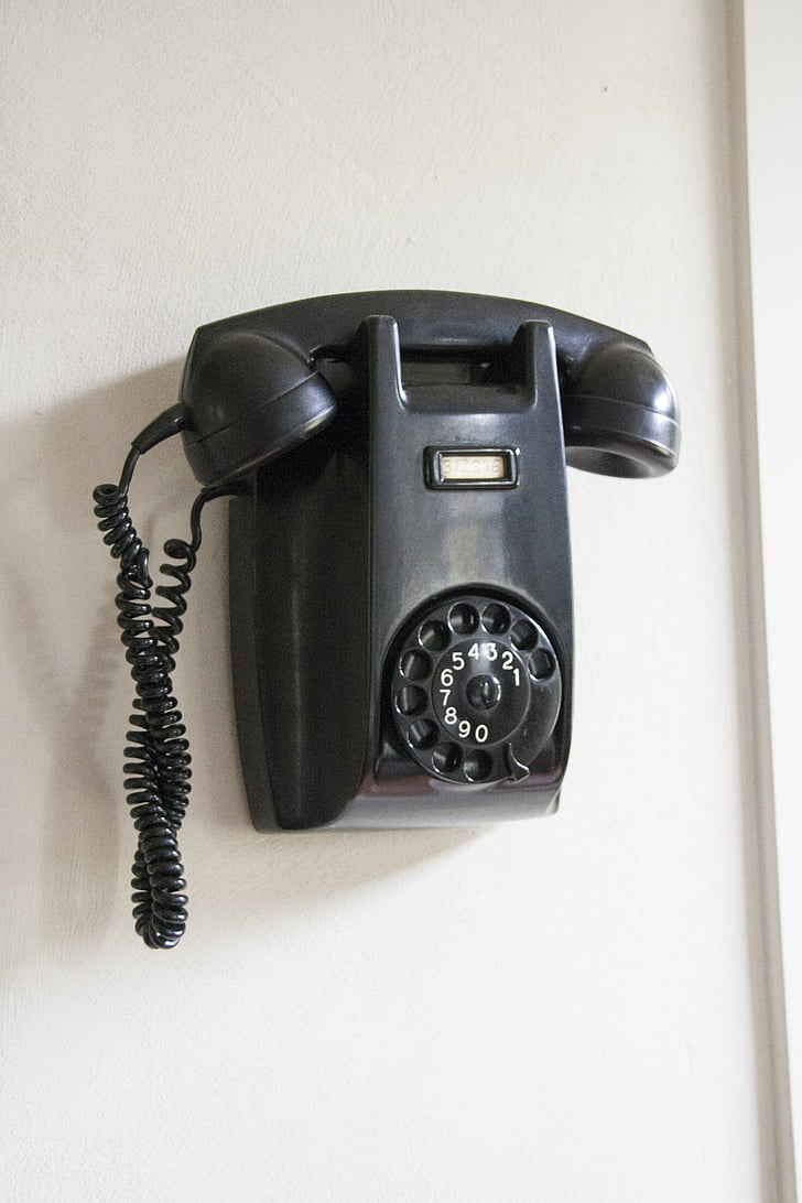 telefon, antik, fekete