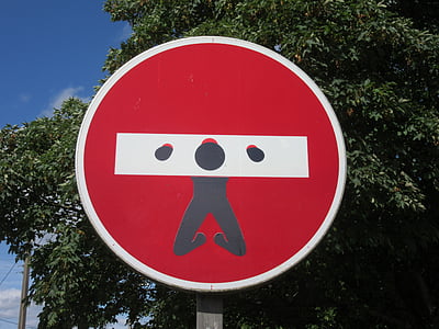 panel, logo, road sign, man, prison, no entry, clet