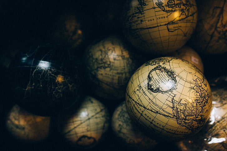 įvairūs, žemėlapyje, kamuoliai, gaubliai, žemėlapiai, pasaulyje, Atlas