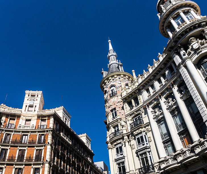épületek, Madrid, régi, építészet, város, régi épület, panorámás