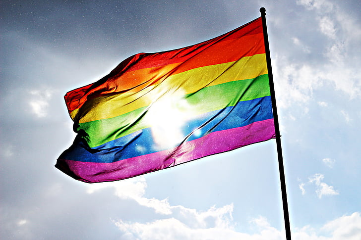 zastavo, mavrica, sonce, nebo, ponos, CSD, homoseksualnost