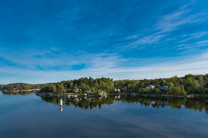 huizen, Lake, hemel, bomen, water, natuur, bos