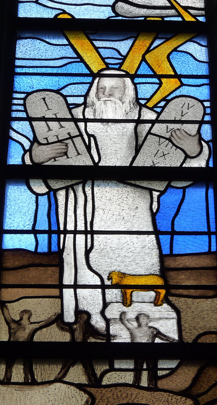 kirkens vindue, 10 bud, Moses, vindue, farvet glas, Bibelen, tro