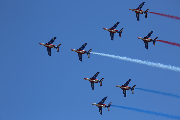 aircraft, patrol of france, aerobatics, blue, sky, show
