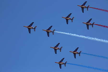 飞机, 法国巡逻队, 特技飞行, 蓝色, 天空, 显示