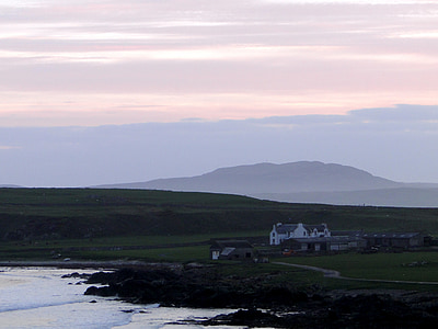 abendstimmung, lonely house, coastal landscape, coast, scotland, sea, water