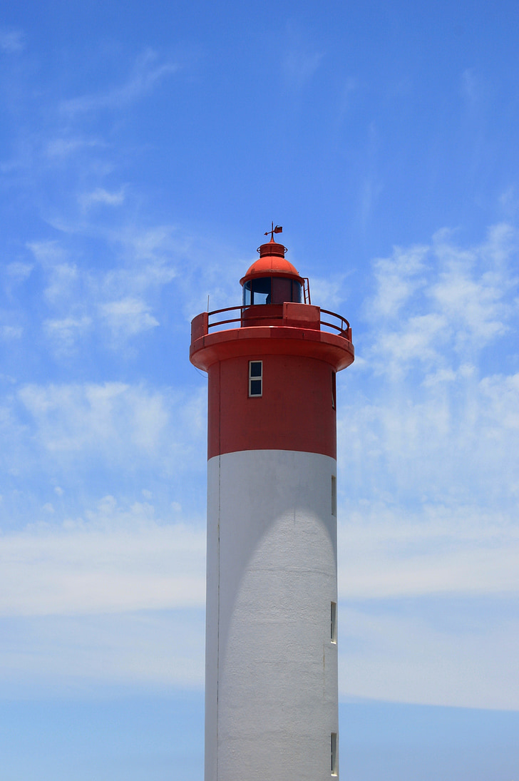 lighthouse, beacon, sea, tall, white, red, window