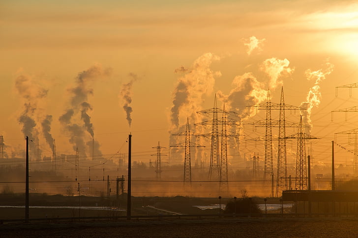 industri, matahari terbit, langit, udara, polusi, perlindungan lingkungan, asap