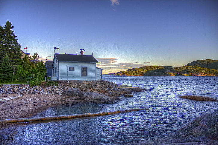 Architektura, kabina, dům, Loch, Hora, venku, Québec