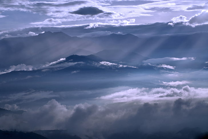 mountain, covered, clouds, cloud, sky, cloud - sky, nature