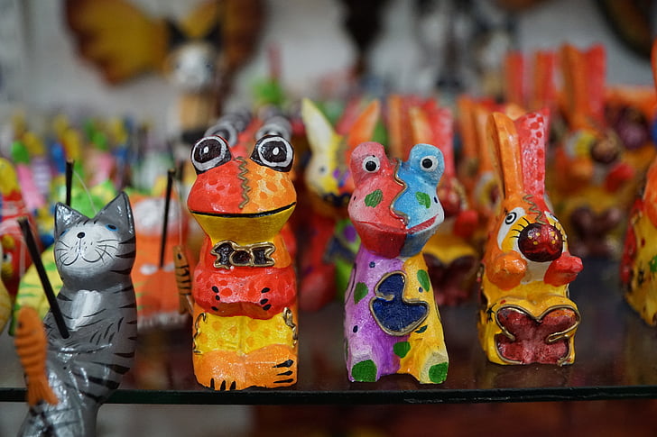 figures, frog, hare, colorful, animal, toy, multi colored