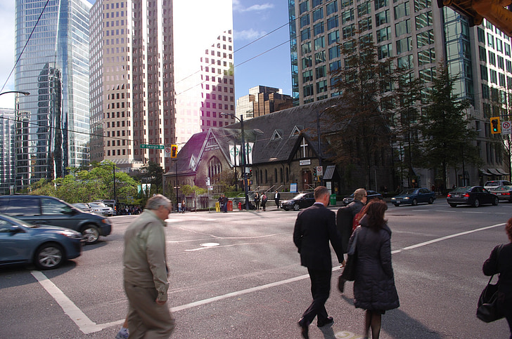 Vancouver, mirroring, pencakar langit, British columbia, bangunan, Kota, lalu lintas