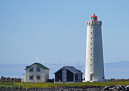lighthouse, reykjavik, sky, blue, coast, iceland