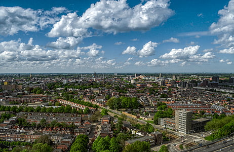 Centro, cidade, nublado, Groningen, Países Baixos, céu, linha do horizonte