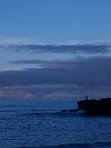 azul, mar, Tenerife, pescador, paisagem, noite, abendstimmung