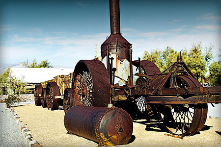 trator de vapor, vagão de minério, antiguidade, vintage, mineração, transporte, património