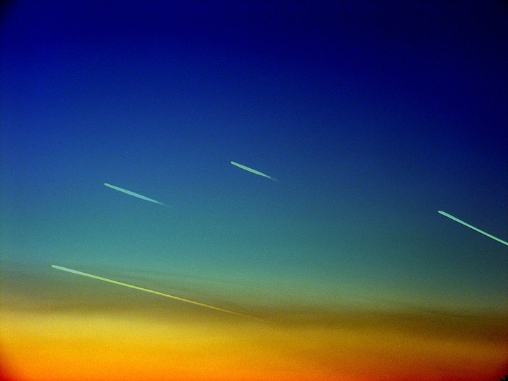 sky, planes, the streaks, yellow, comets
