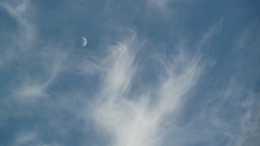 небо, місяць, хмари, вечірнє небо, небесно-блакитний