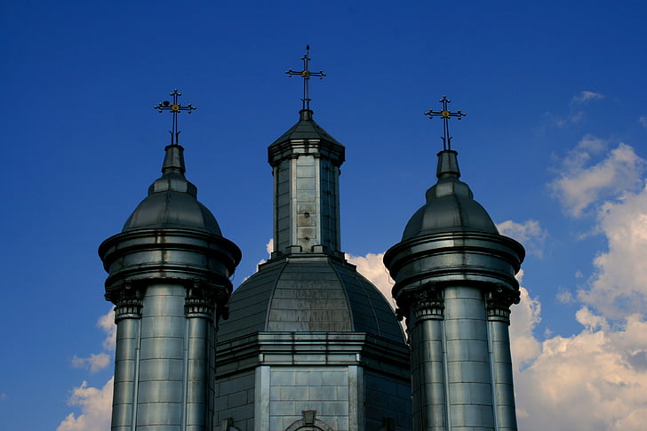 baznīca, debesis, mākonis, zila, ēka, svēts
