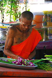 szerzetes, narancs, Laosz, buddhizmus, vallás, kultúra, buddhista