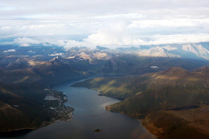 kalnų, debesys, dangus, oro, Norvegija, vandens, akmenų