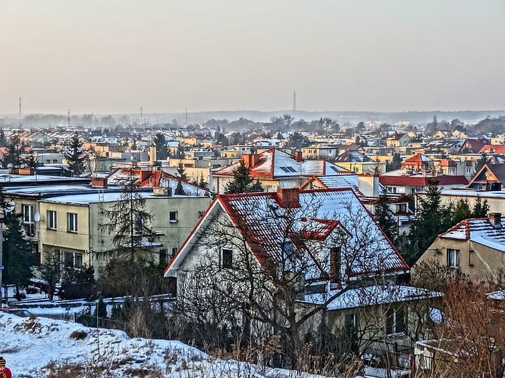 Bydgoszcz, näkymä, Panorama, City, Puola, talvi, rakennukset