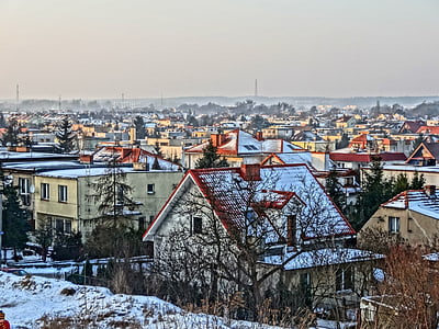 Bydgoszcz, Visa, Panorama, staden, Polen, vinter, byggnader
