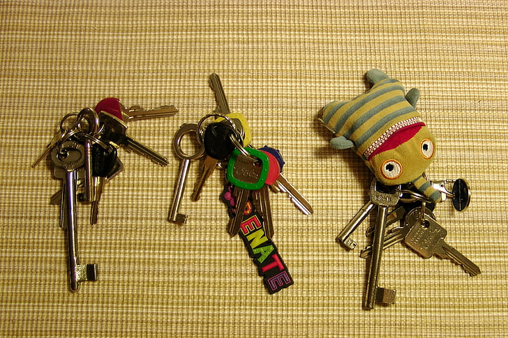 llavero llave, archivo, metal, colorido, brillante