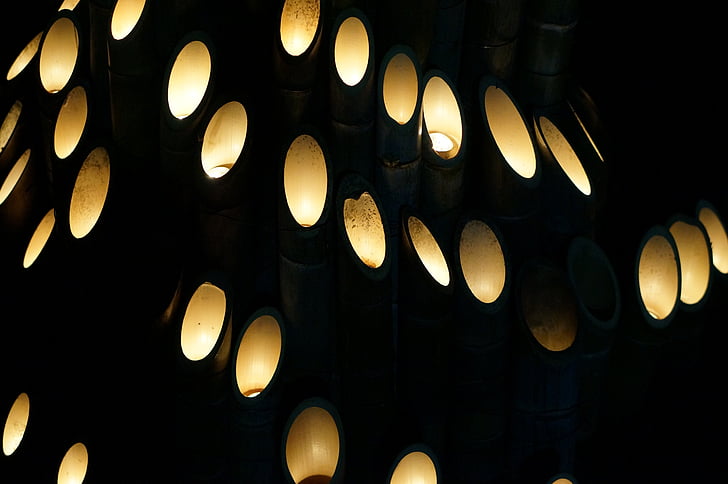 lanterne, brand, bambus lantern