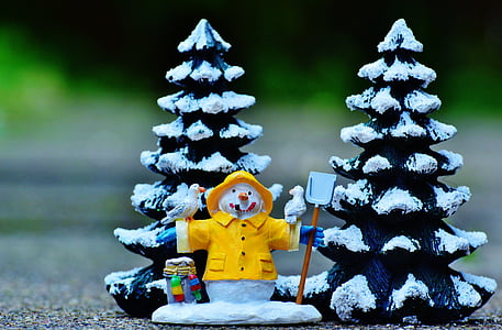 manusia salju, cemara, musim dingin, salju, gambar, Natal, dekorasi