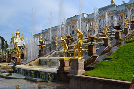 彼得夏宫, 俄罗斯, petrodvorets, 宫, 公园, 喷泉, 大瀑布