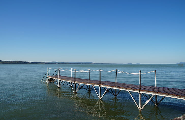 Lago, Balaton, muelle, puente, Pasarela, agua, azul