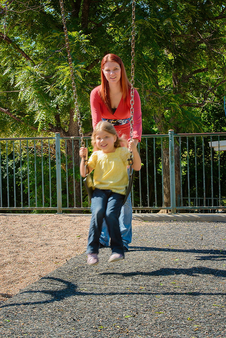 mother, daughter, family, recreation, swing, play, fun