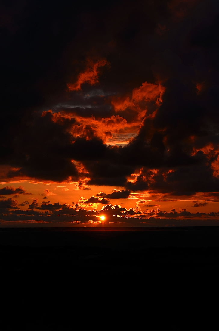 sunset, borkum, afterglow, lighting, cloud, north sea, mood
