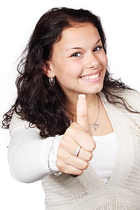 approval, female, gesture, hand, happy, isolated, people
