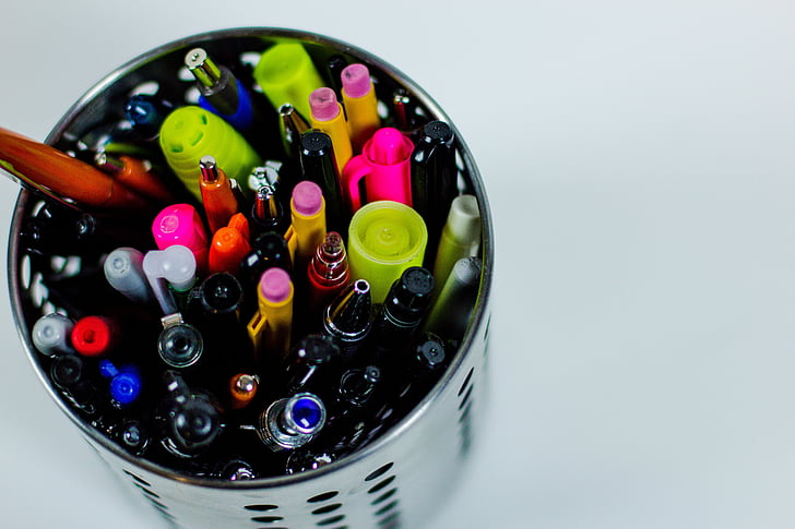 rôzne druhy, guľôčkové pero, perá, prípad, ceruzky, stacionárne, Office
