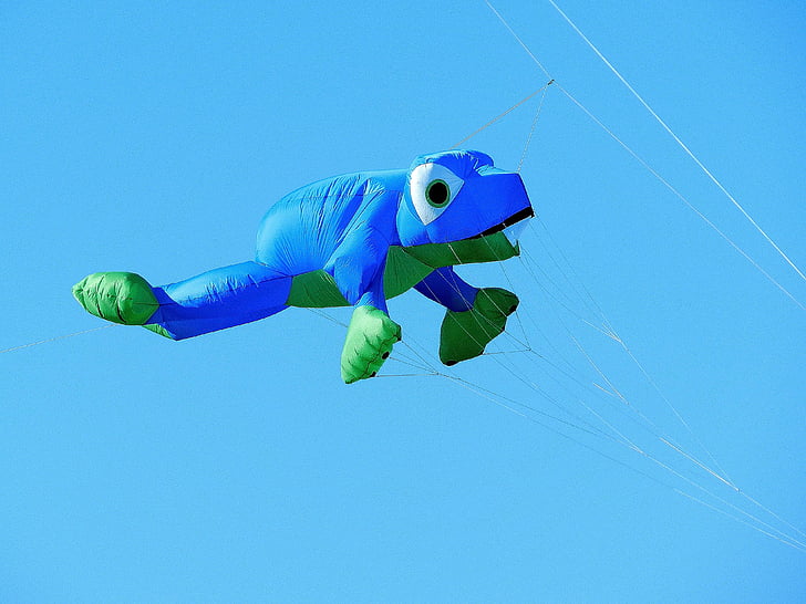balloon, dragons, frog, blue, fly, sky