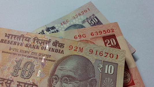 rúpias indianas, rupias, Nota, pagamento, cinquenta, dez, vinte