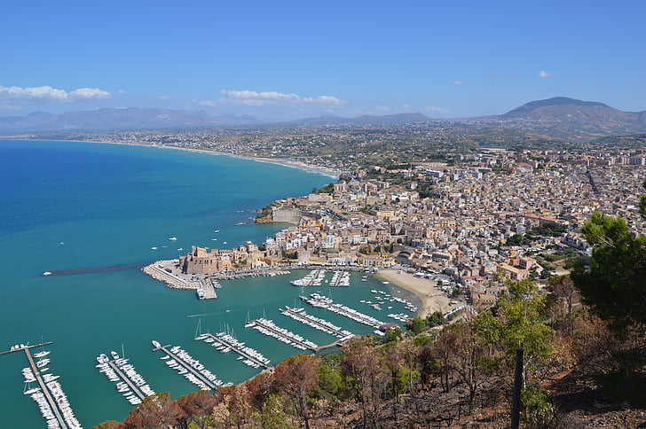 Sicília, medterranean de mar, trepants, paisatge, ciutat, oceà, Mar