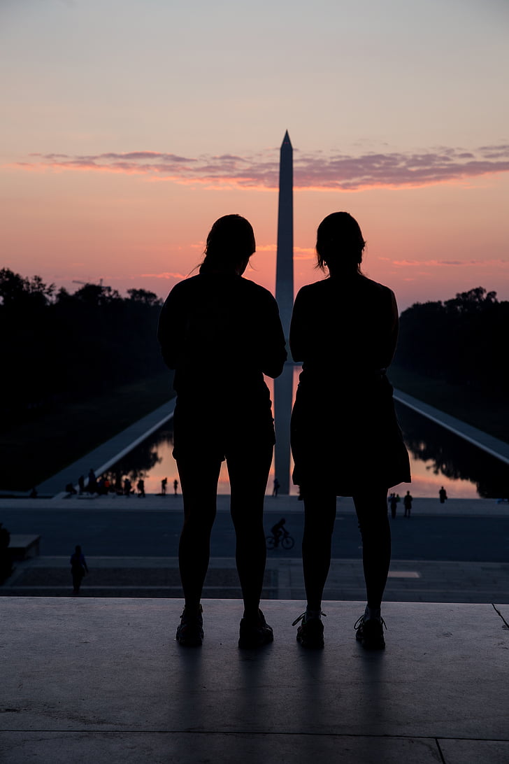 Washington monument, Washington, d.c., Sonnenaufgang am Morgen, Widerspiegelnder Teich, Washington-capitol, Lincoln memorial, Reflexion