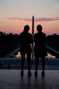 Washington monument, Washington dc, rannej sunrise, odrážajúce bazén, Washington capitol, Lincoln memorial, reflexie