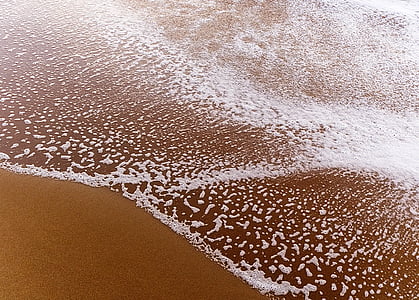 platja, ona, sorra, l'aigua, reflux, flux, escuma