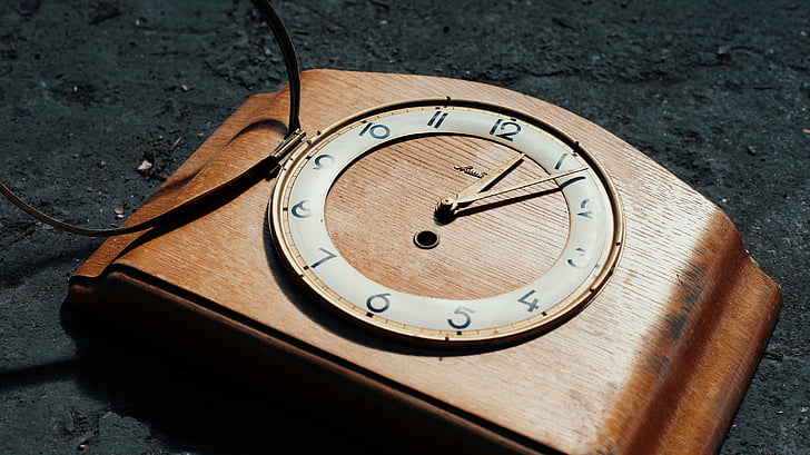 кафяв, дървени, рамка, аналогов, часовник, Грей, повърхност