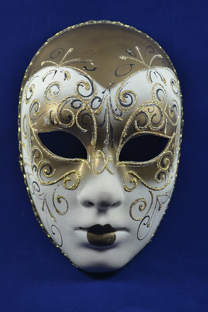 Maska, karneval, Benetke, zlata, Harlekin, bela, Maska - prikrivanje