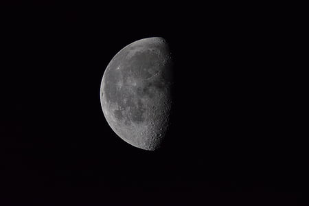 natural, lua, meia-lua, à noite, Astronomia, exploração espacial, superfície da lua