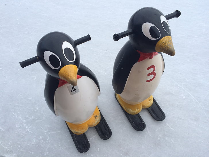 pingouin, patin à glace, jumeaux